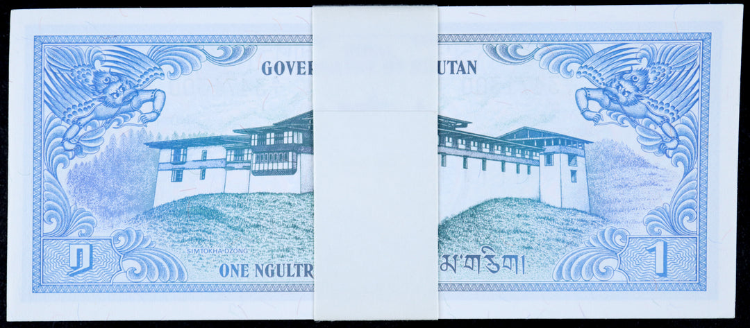 100pcs Original Bundle BHUTAN 1981 Large-size Blue Dragon banknote 1 Ngultrum P-5 UNC Consecutive